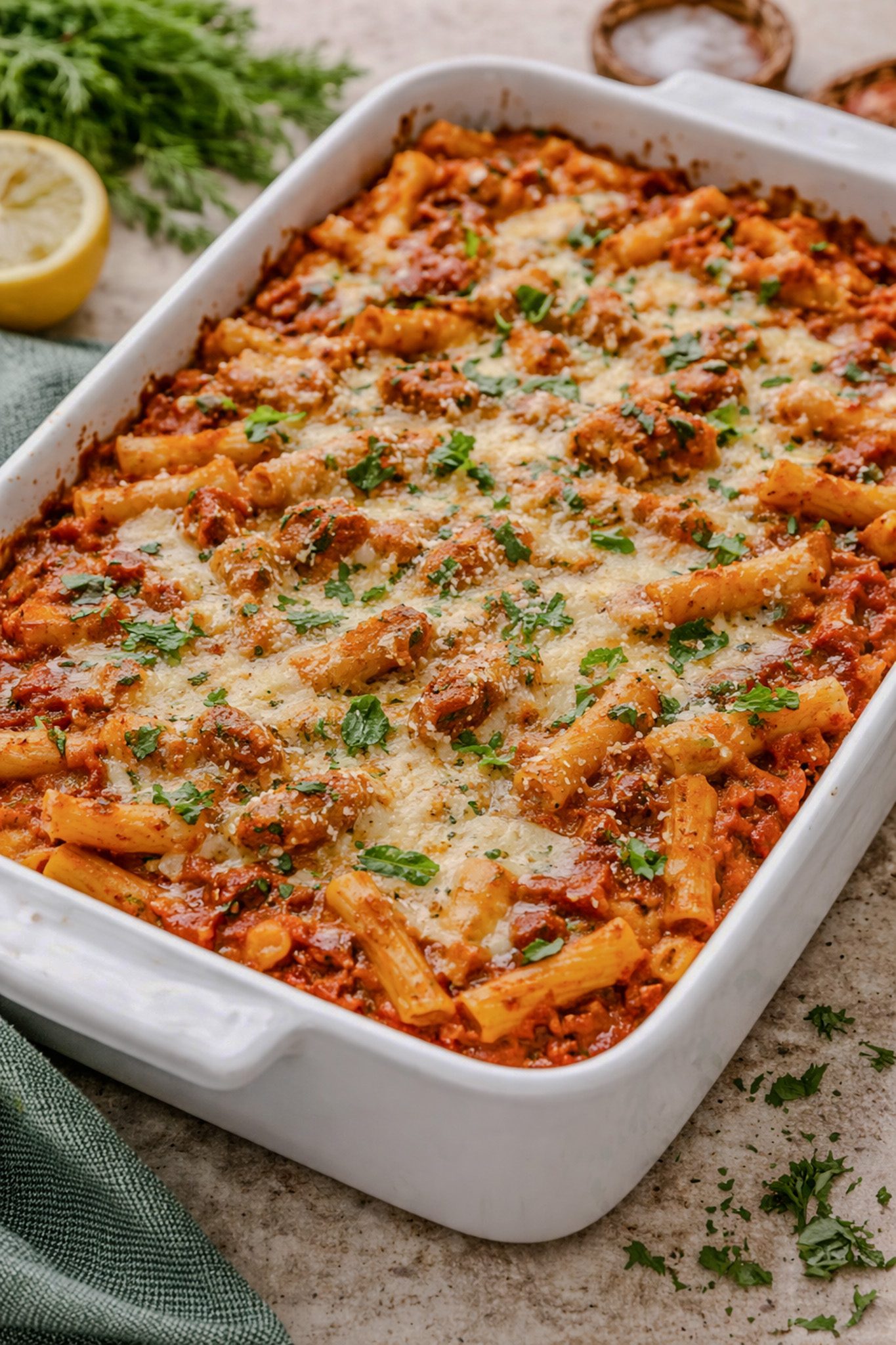Baked Ziti with Tomatoes and Mozzarella