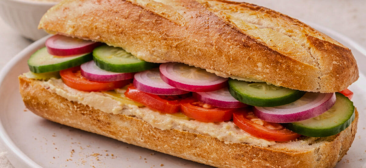 Hummus Sandwich with Cucumber, Radish & Red Onion