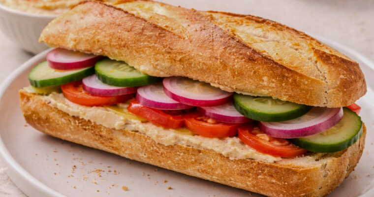 Hummus Sandwich with Cucumber, Radish & Red Onion