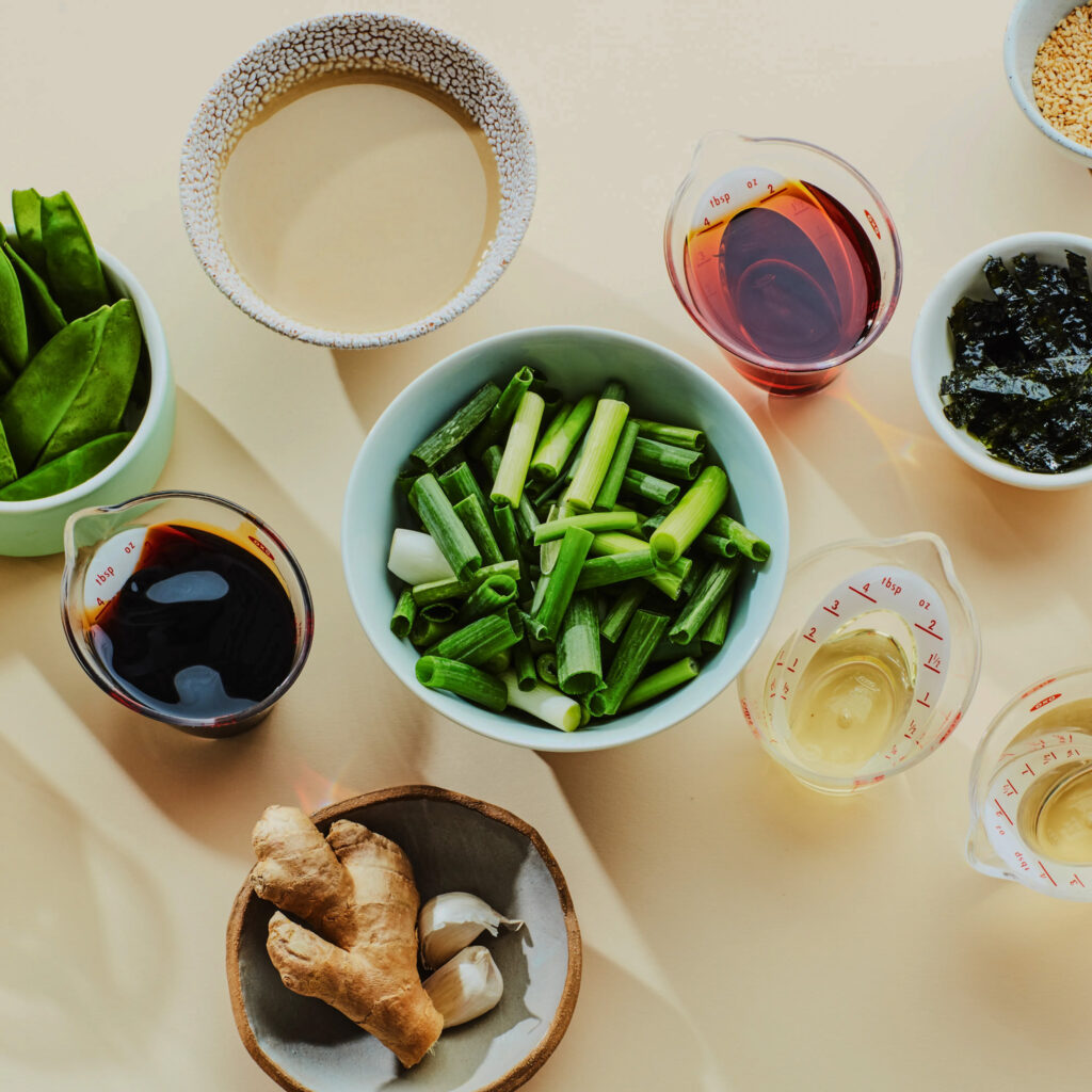 Ingredients prepared on kitchen counter before cooking