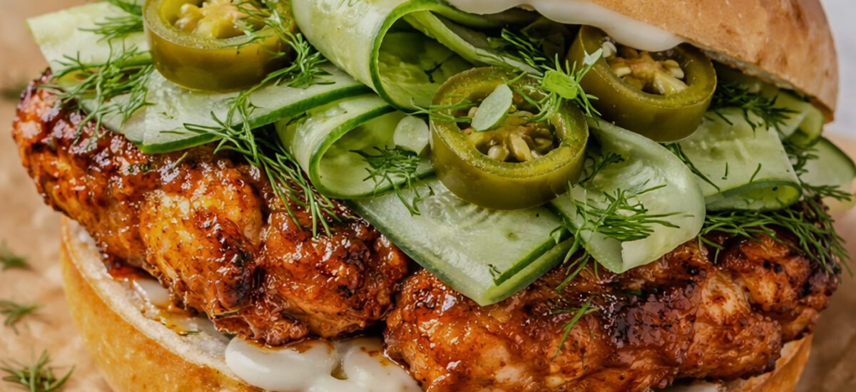 Peri Peri Chicken Sandwich with Dill Cucumber Slaw