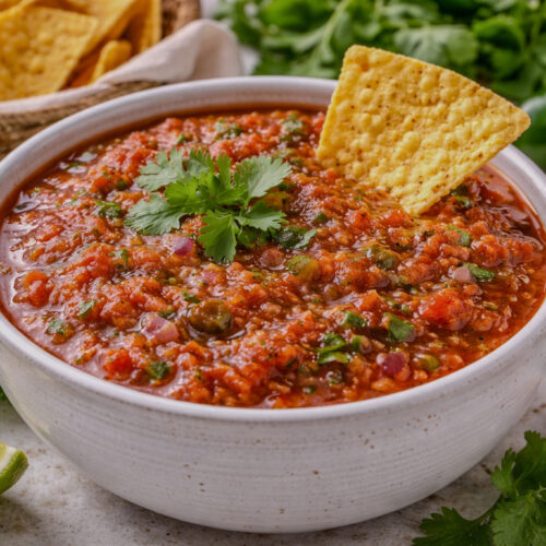 Restaurant-style homemade salsa made with fresh tomatoes, cilantro, lime, and chiles