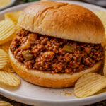 Classic sloppy joes made with ground beef in a rich tomato sauce served on soft hamburger buns