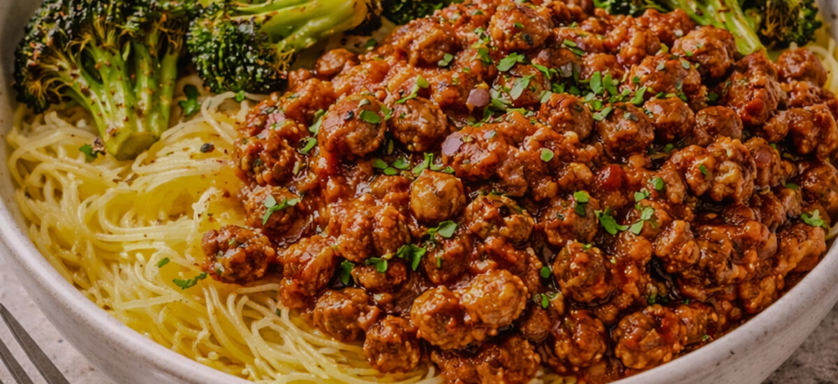 Lighter Sloppy Joe Bowls with Roasted Broccoli