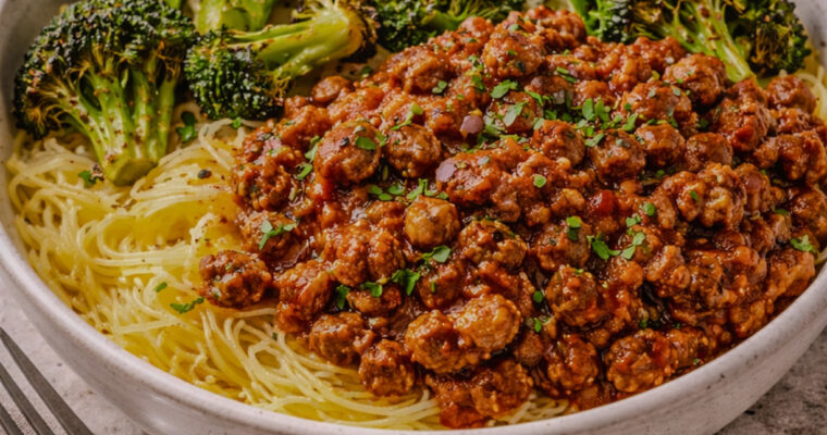 Lighter Sloppy Joe Bowls with Roasted Broccoli
