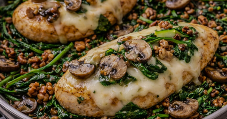 Garlic Spinach & Mushroom Chicken Skillet