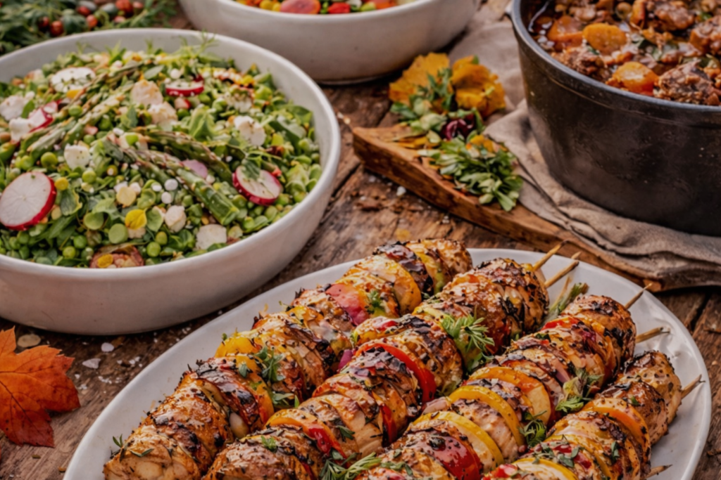 All-season recipe collection featuring hearty comfort food, fresh salads, roasted dishes, and everyday dinners for year-round cooking.