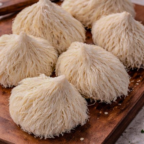 lions mane on a cutting board on the counter