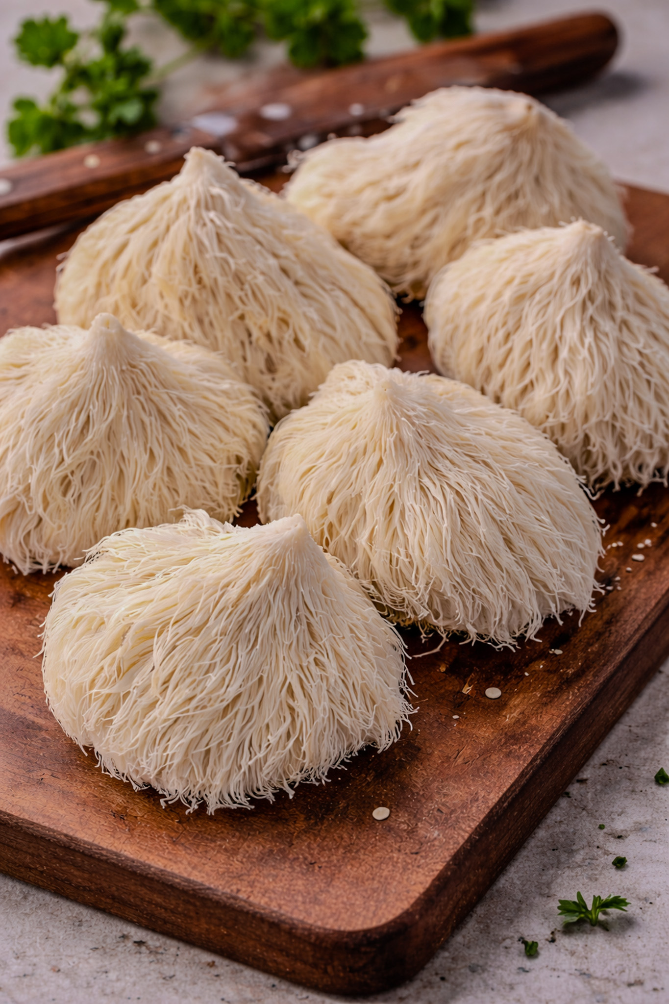 lions mane on a cutting board on the counter