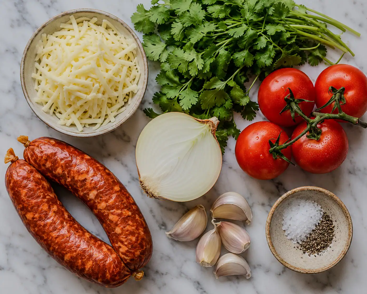 Sausage and fresh ingredients for flavorful cooking, perfect for homemade recipes and healthy meals.